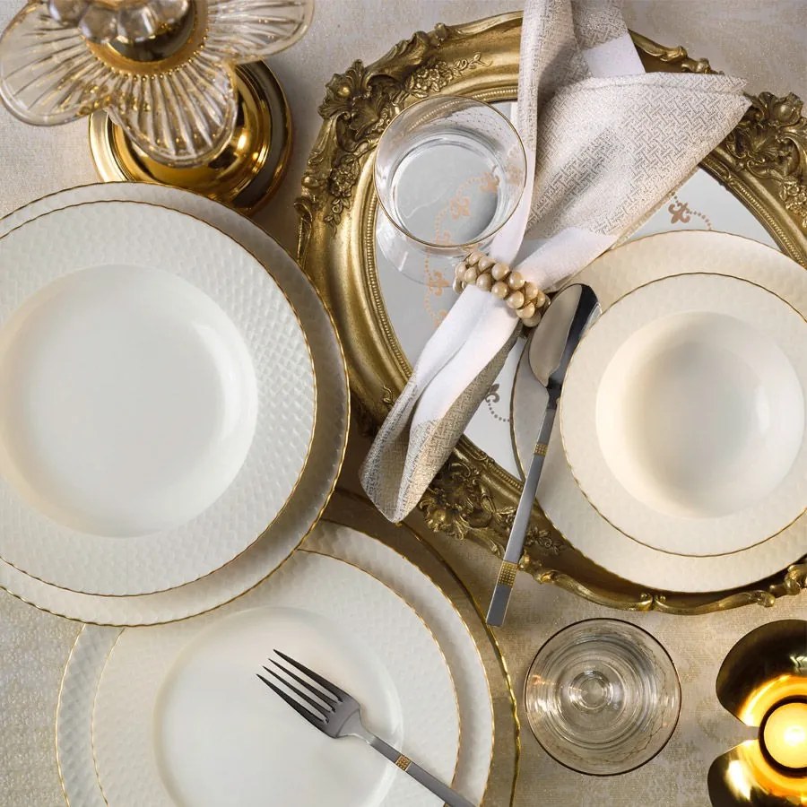 Porcelánová sada 24 ks talířů Whitie bílá/zlatá