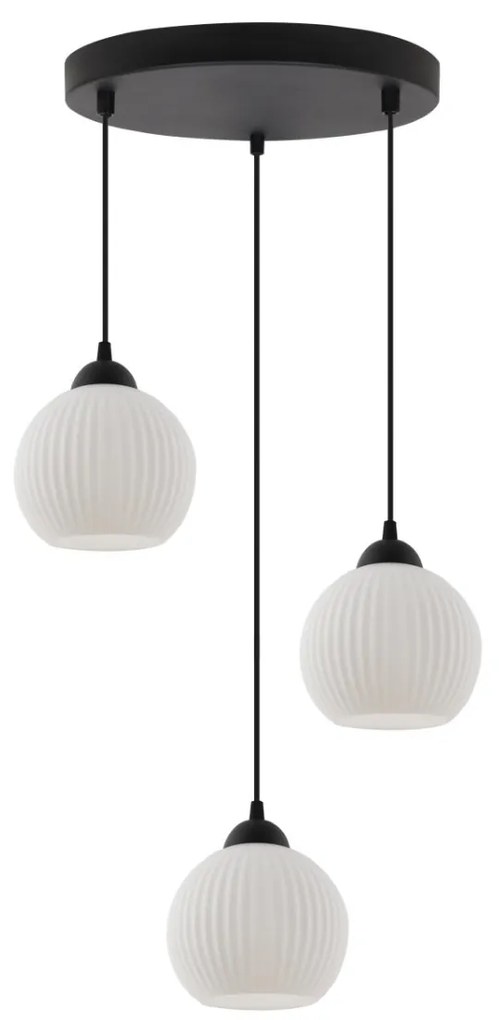 Závesné svietidlo Riffle Round, 3x biele sklenené tienidlo, b, o