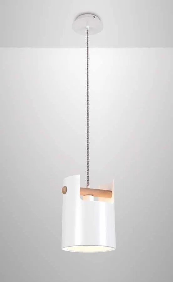 CUBE | dizajnová biela visiaca lampa s drevom Rozmer: 19 cm
