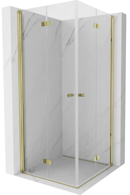 Mexen Mist-F Duo, skladací sprchový kút 80 x 80 cm, číre sklo, zlatý lesklý profil, 8A6-080L-080P-50-00