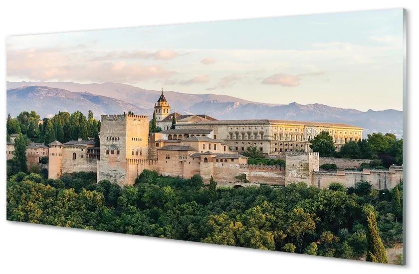 Sklenený obraz Španielsko Castle horský les 125x50 cm