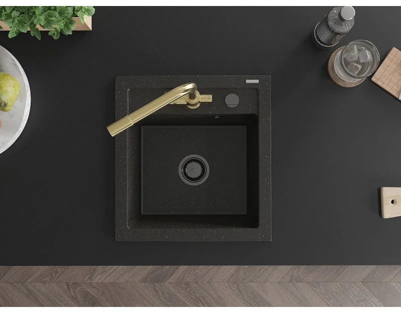 Mexen Vito, 1-komorový granitový drez 520x490x210 mm, zlatá batéria Duero, čierna - zlatá metalíza, 6503-75-671600-50-B