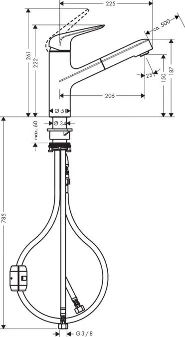 Hansgrohe Focus M42, drezová batéria M427-H150 s výsuvnou spŕškou, chrómová, HAN-71814000
