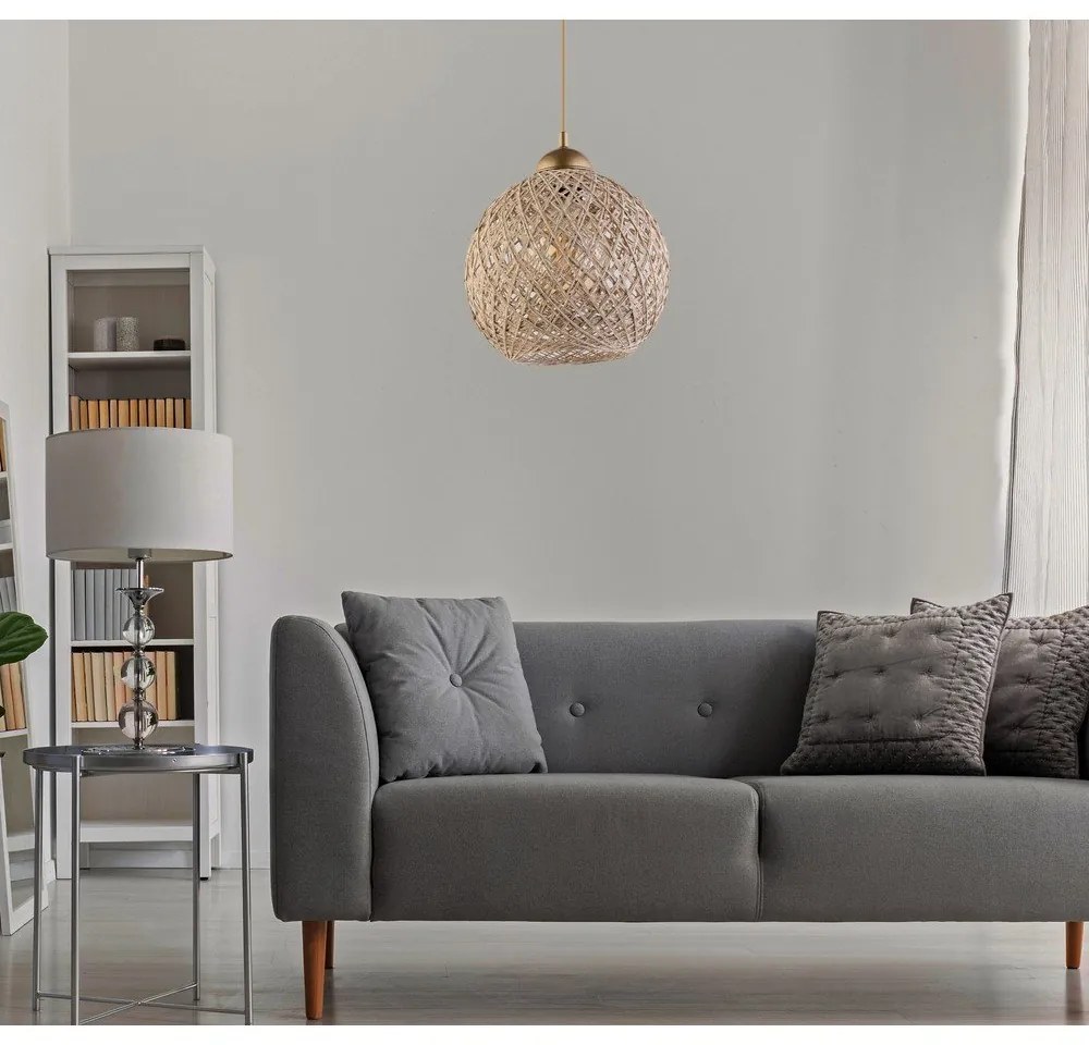 Závesné svietidlo v béžovo-zlatej farbe s tienidlom z juty ø 24 cm – Opviq lights