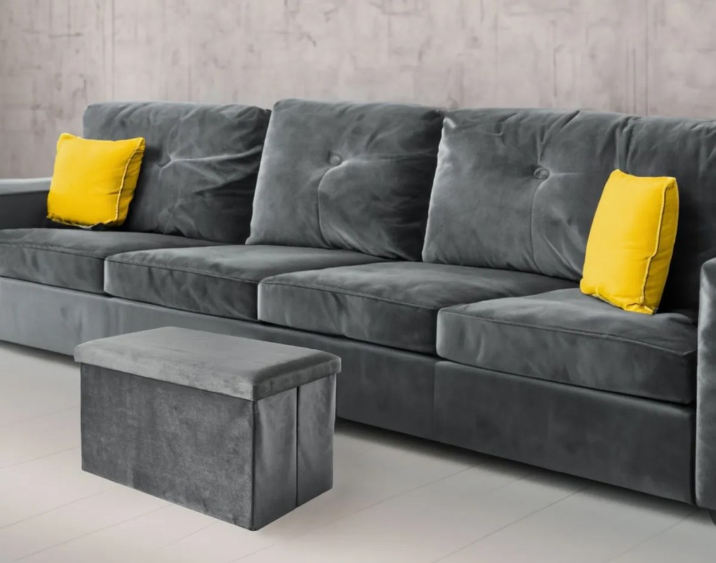 Taburet s úložným priestorom DIEGO XL zamatový sivý