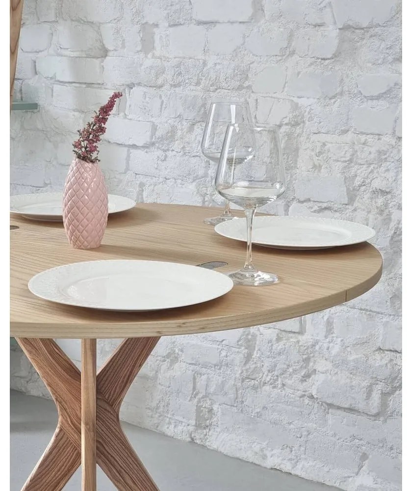 Okrúhly rozkladací jedálenský stôl s doskou v dekore jaseňového dreva 45x90 cm Jubi – Ragaba