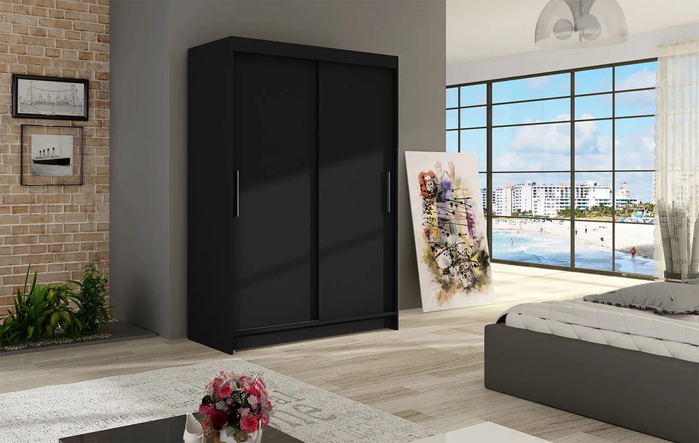 Priestranná šatníková skriňa Magda - šírka 120 cm, čierna