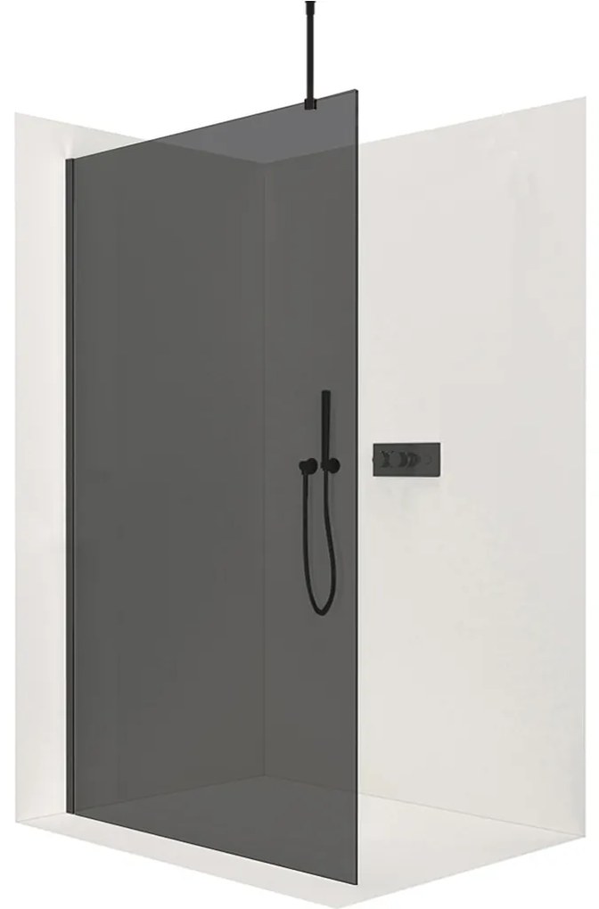 CERANO - Sprchová zástena Walk-in Onyx Top L/P - guľatá vzpera - čierna matná, grafitové sklo - 90x200 cm, CER-CER-8050BD1684