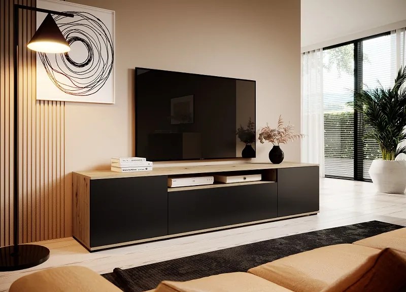 TV stolík na plastových nôžkach Logan - dub artisan / čierna
