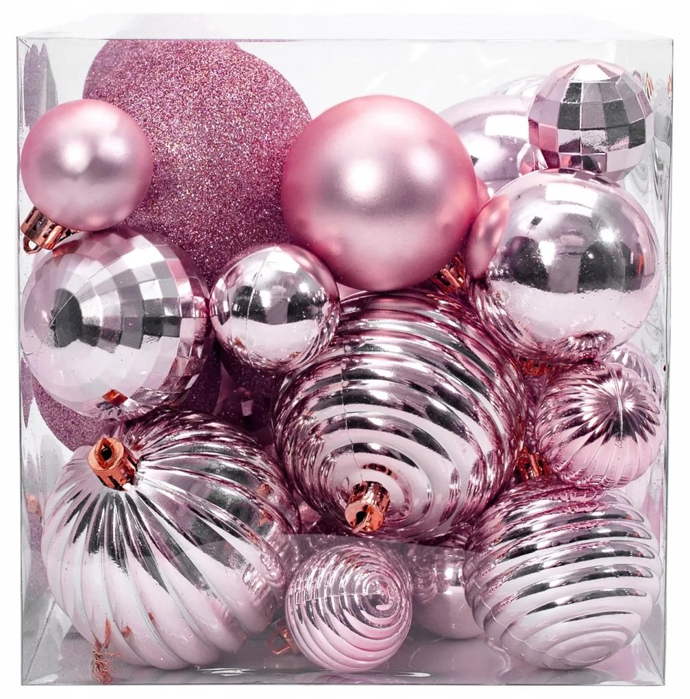 Vianočné závesné banky na stromček - 3 veľkosti - 6 druhov - 36 ks - ružové