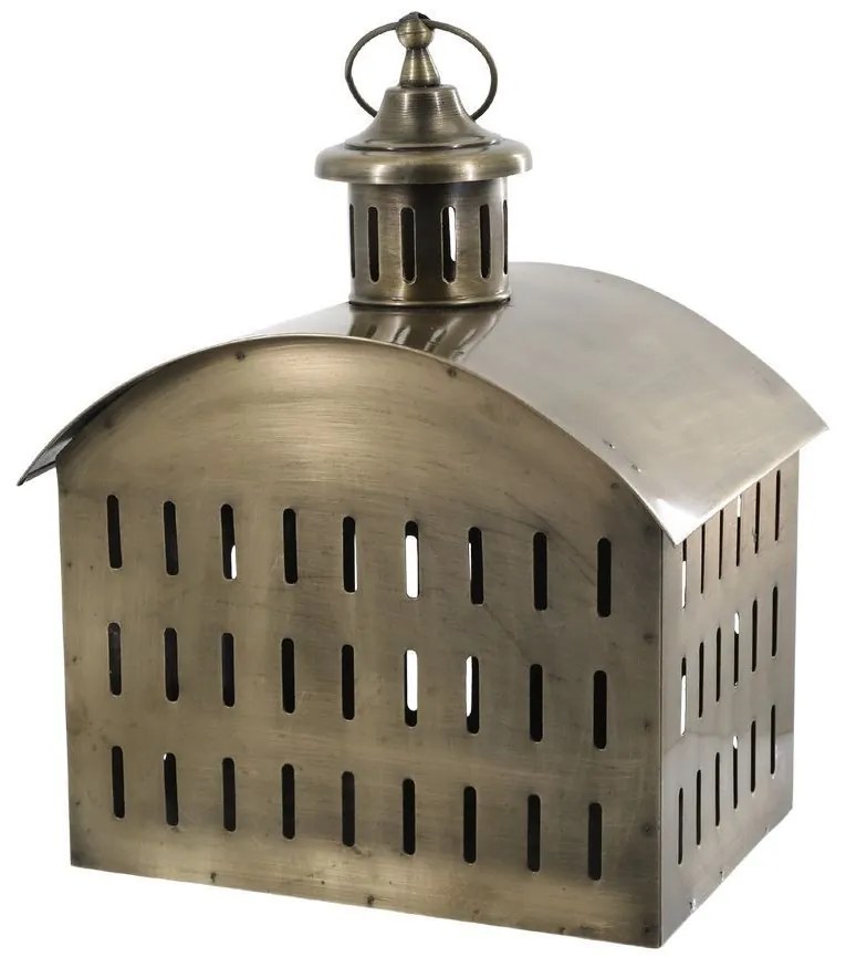 Mosadzná antik kovová lampáš v tvare domčeka Taello - 22*17*28 cm