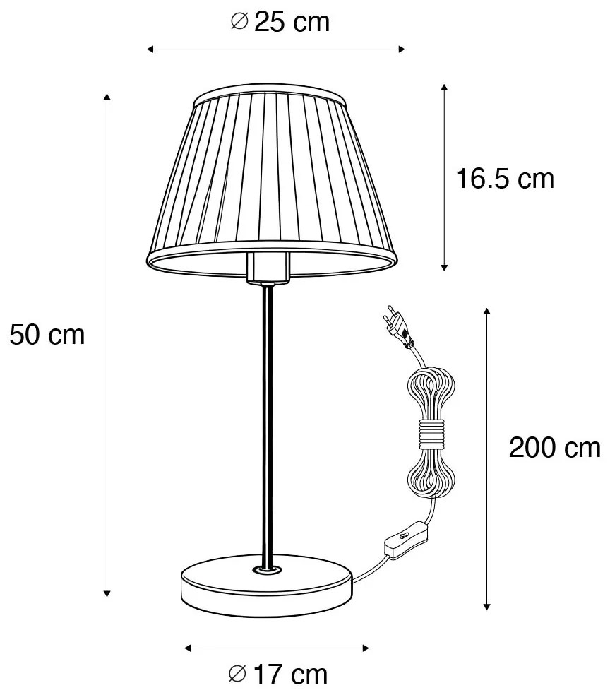 Retro stolná lampa mosadz s plisovaným tienidlom bielym 25 cm - Kaso