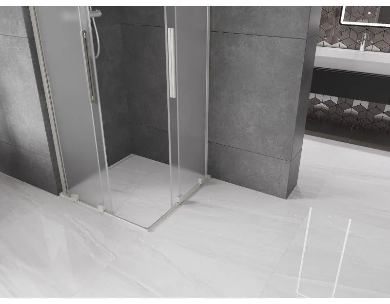 Mexen Velar L Duo, sprchový kút s posuvnými dverami 90 x 90 cm, 8mm sklo námraza, brúsená oceľ, 871-090-090-02-33-97