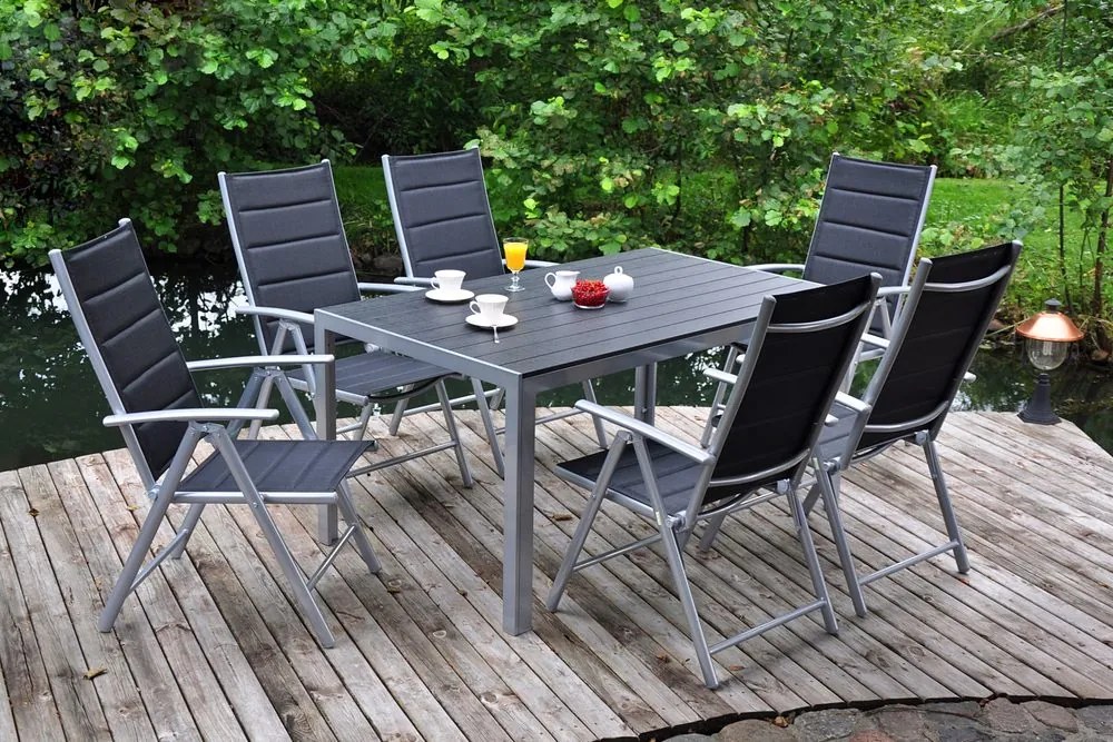 Home Garden Záhradný nábytok Ibiza so 6 stoličkami a stolom 150 cm, strieborná/taupe