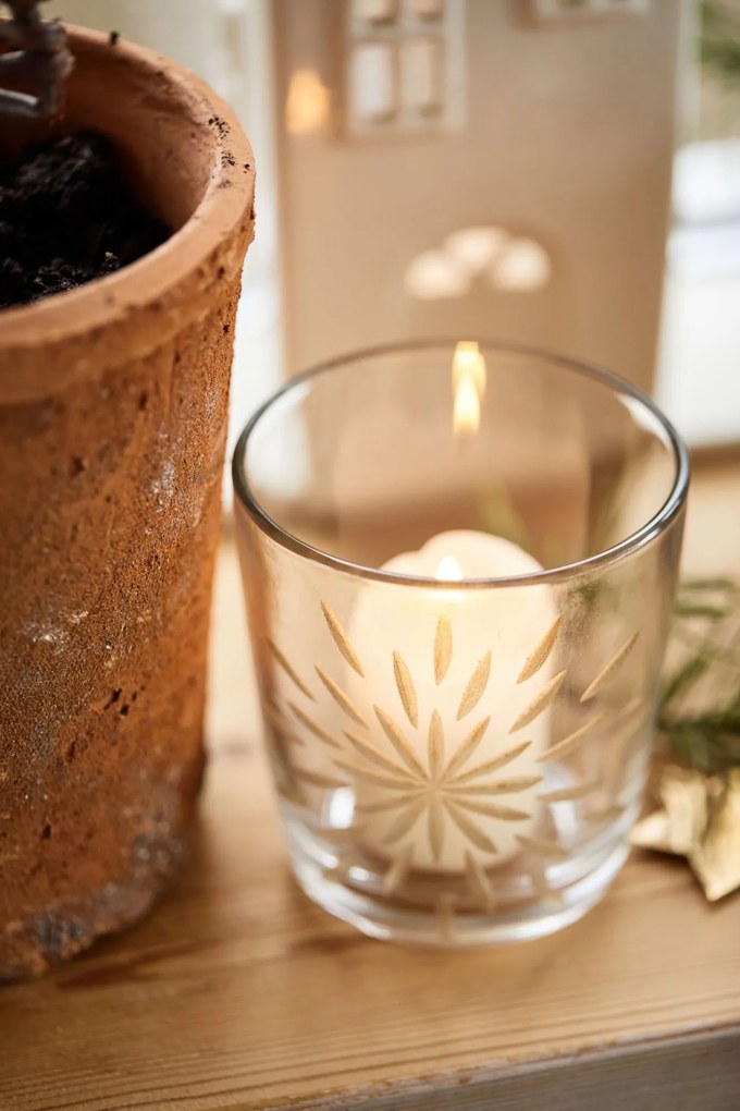 Ib Laursen Sklenený svietnik na čajovou sviečku Engraved Star