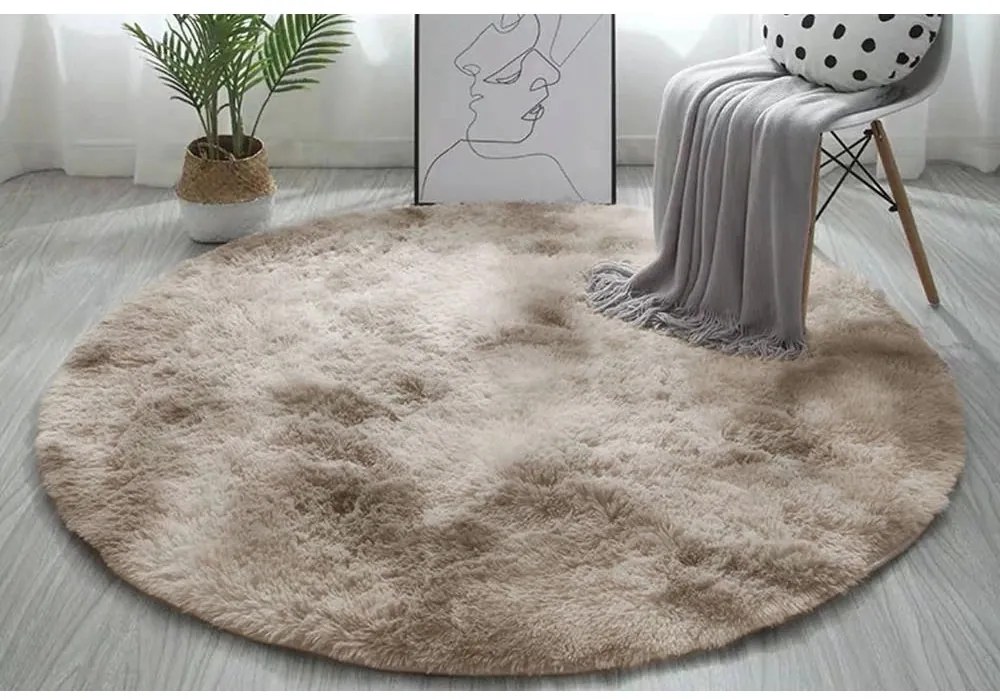 Béžový okrúhly shaggy koberec Ombre Rozmer: 120 cm
