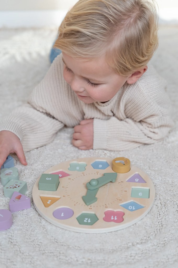 Hodiny s puzzle kockami drevené Farma