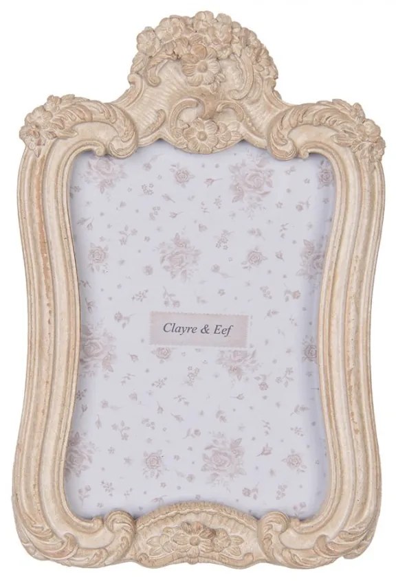Béžový antik fotorámik zdobený kvetmi - 14*2*21 cm / 10*15 cm