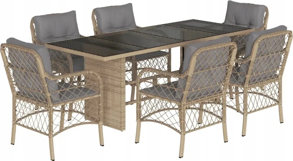 vidaXL 7-dielna sada záhradného nábytku s vankúšmi, zmiešaná béžová