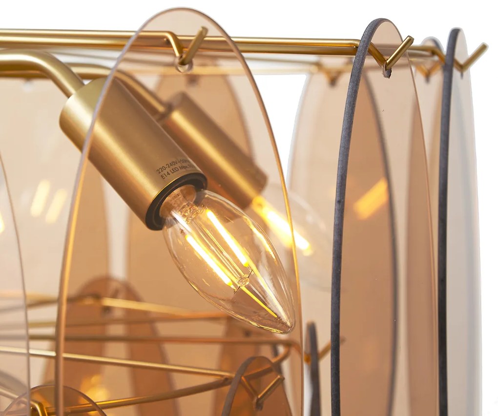 Závesná lampa Art Deco zlatá s jantárovým sklom oválna 14-svetiel - Mochan