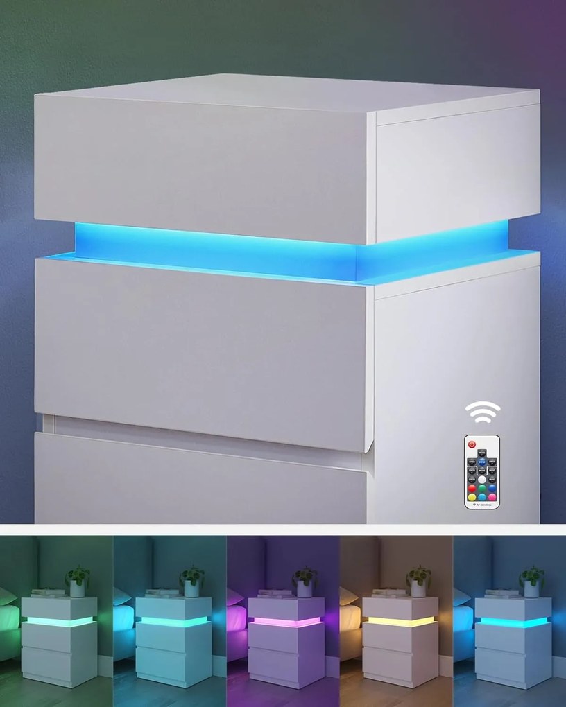 VASAGLE Nočný stolík s LED svetlom biely