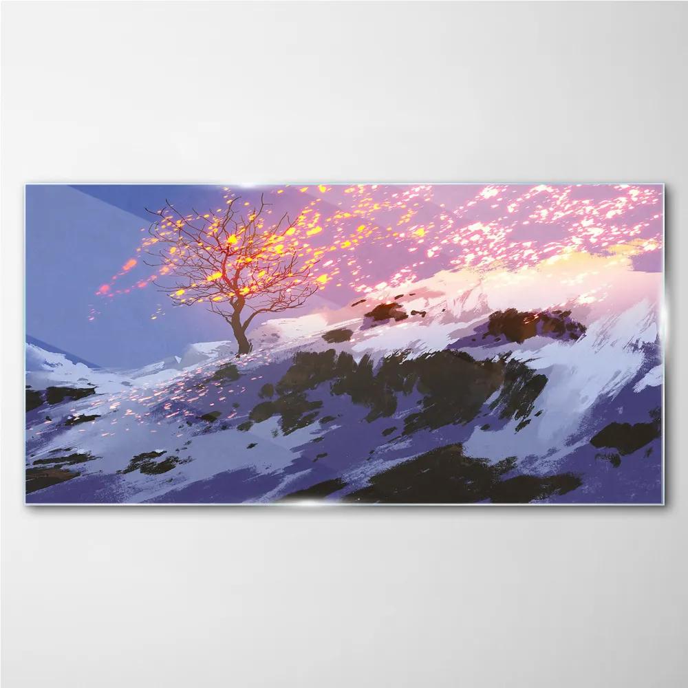 Obraz na skle Horský strom zimné sneh