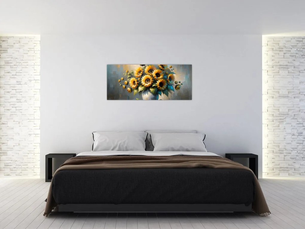 Obraz – Váza so slnečnicami (120x50 cm)