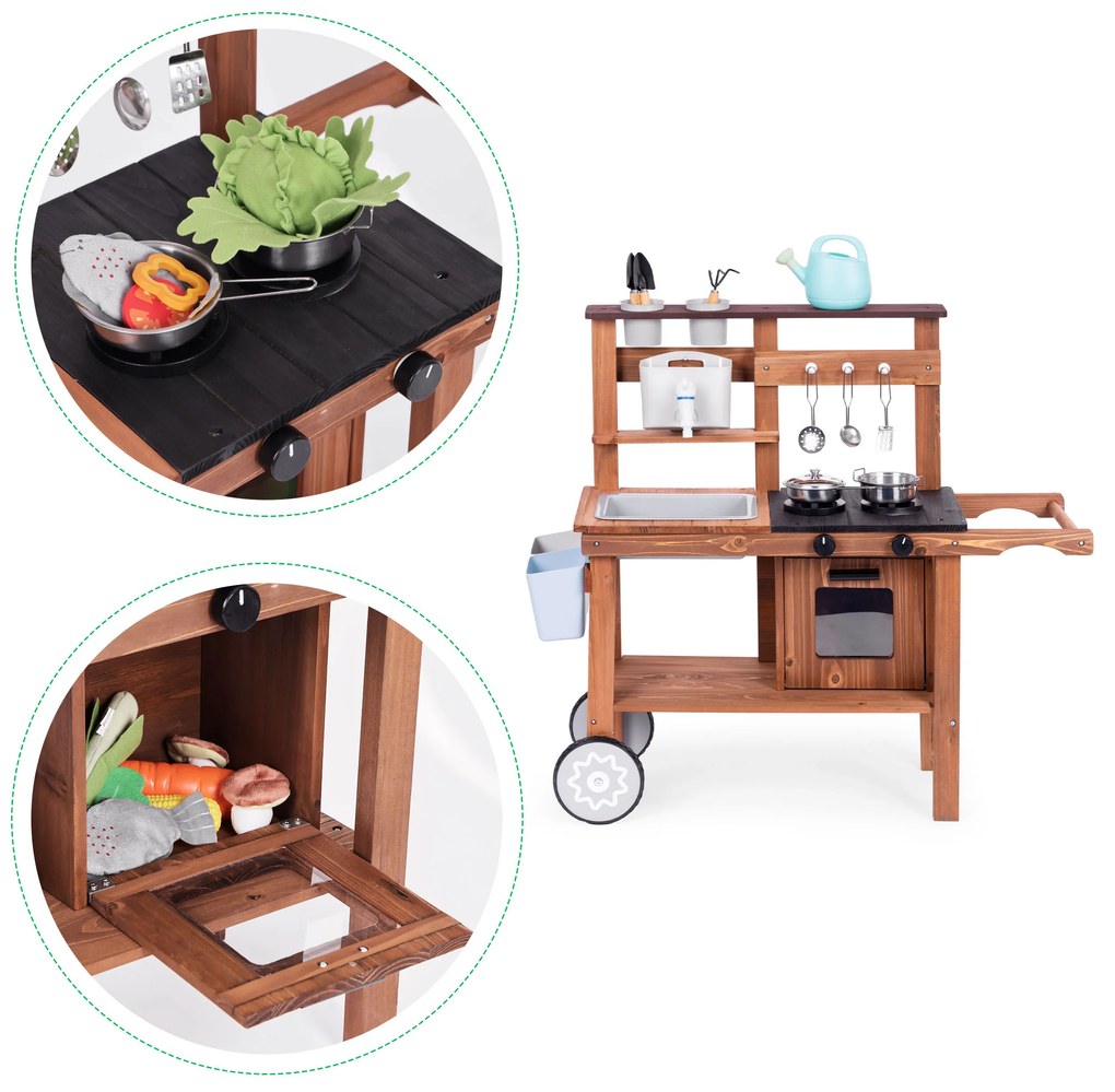 Detská blátová kuchynka z jedľového dreva ECOTOYS