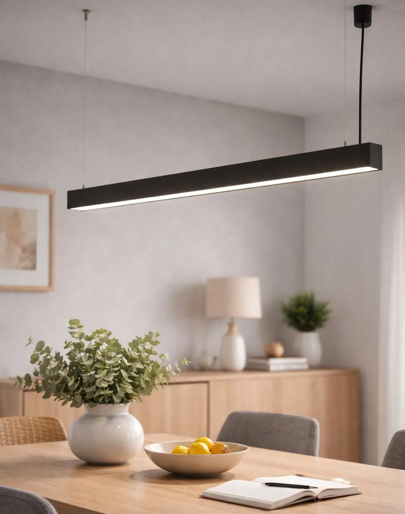 Závesná podlhovastá lampa na lanku LED Luxe Black
