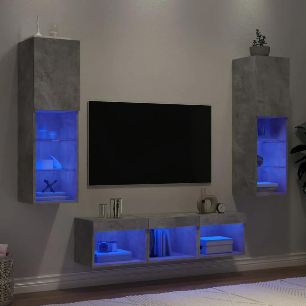 5-dielne TV nástenné skrinky s LED betónovo sivé kompozit.drevo 3216607