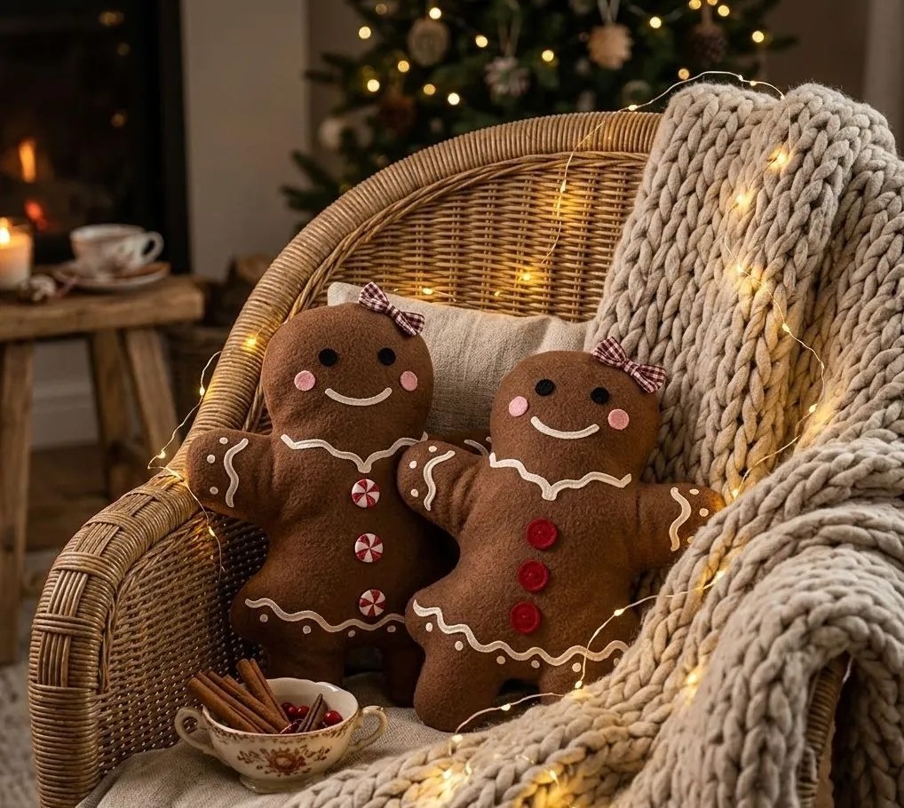 Decorative Cushion Gingerbread Man 35x5x44 Cm Brown Polyester - 35*5*44 cm