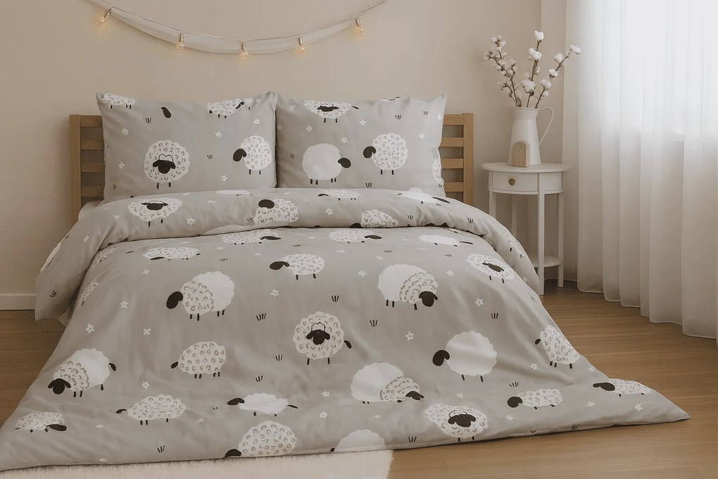 Polybavlnené obliečky na 2 postele SHEEPS, béžové Rozmer obliečky: 2 ks 70 x 90 cm | 2 ks 140 x 200 cm