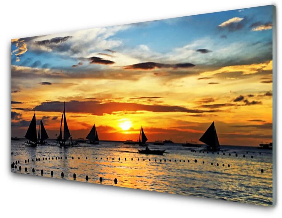 Skleneny obraz Loďky more slnko krajina 120x60 cm