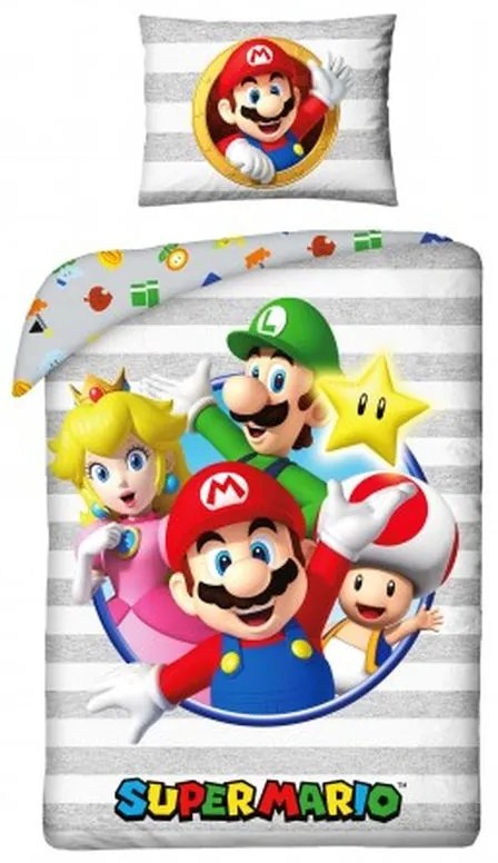 Halantex, Detské obliečky 140x200 SUPER MARIO pásik