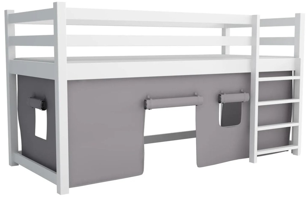 Detská vyvýšená posteľ z masívu borovice PORTO - 200x90 cm - biela