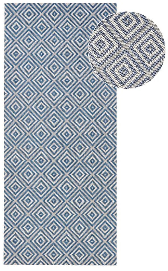 Modrý vonkajší koberec NORTHRUGS Karo, 80 × 200 cm