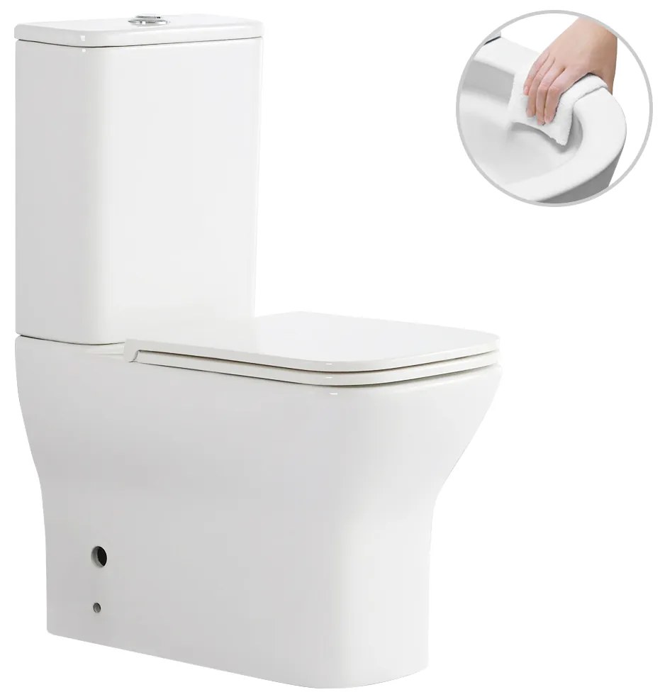 CERANO - WC kombi Hugo, Rimless + UF sedátko - biela lesklá, CER-CER-538759