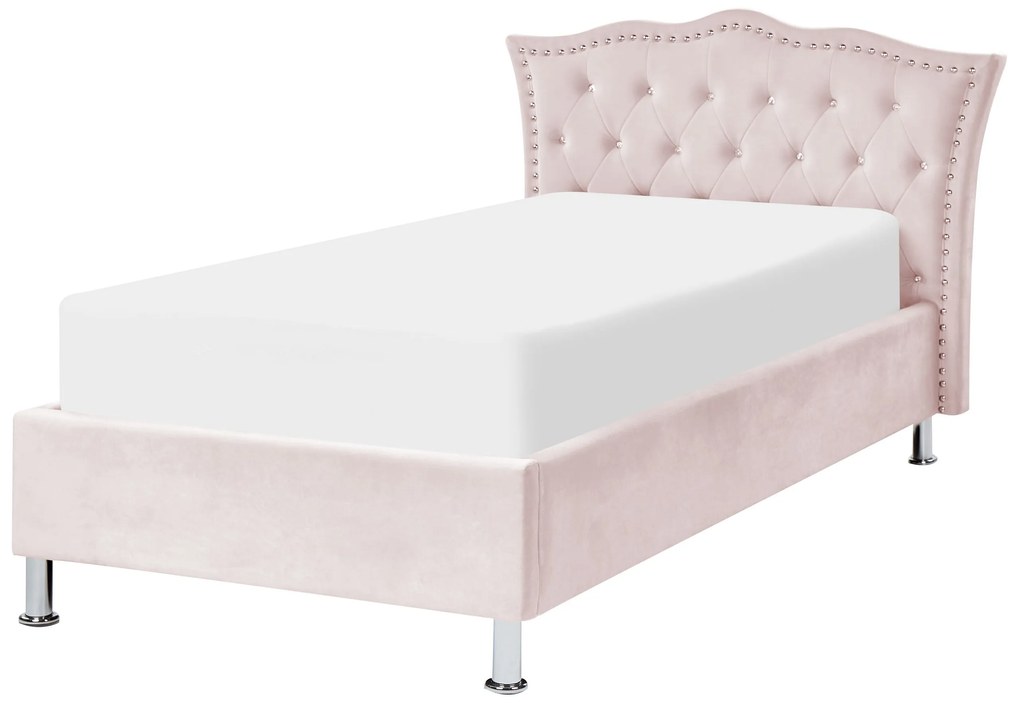 Zamatová posteľ s úložným priestorom 90 x 200 cm ružová METZ Beliani