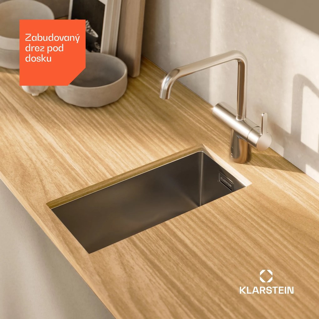 Klarstein TitanSteel Kuchynský drez 45 x 23 cm (DxŠ) s povrchom odolný voči hrdzi, poškriabaniu a teplu
