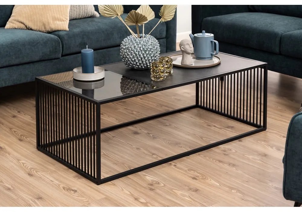 Čierny konferenčný stolík so sklenenou doskou 60x120 cm Strington – Actona