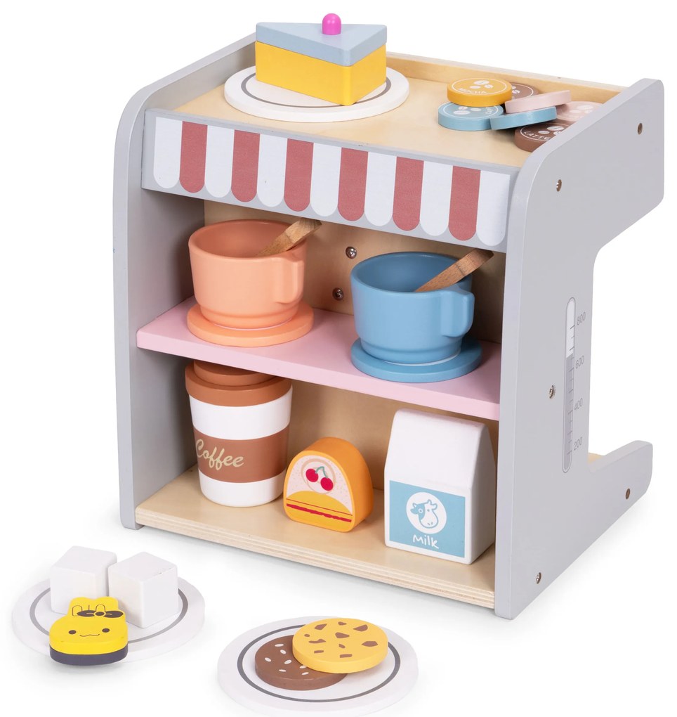 Drevený kávovar pre deti 2 v 1, 26 príslušenstva, ECOTOYS