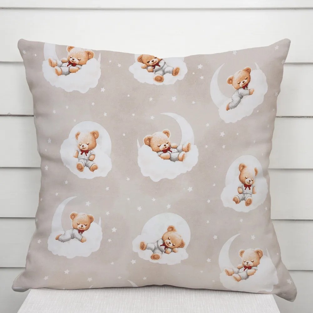 Biante Detská bavlnená obliečka na vankúš Sandra SA-744 Spiace medvedíky na obláčikoch na sivobéžovom 35 x 45 cm