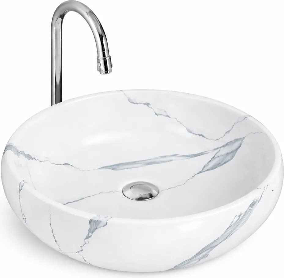 MERANO-M || Umývadlo na dosku, keramika, biela, mramor, oválna