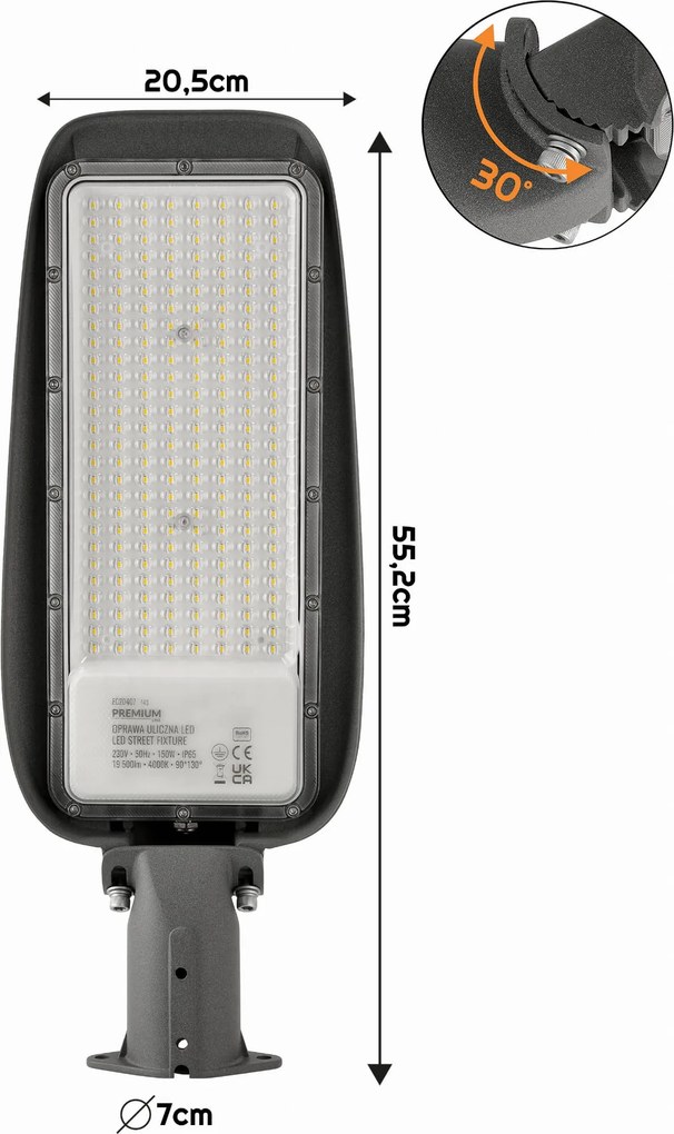 ECOLIGHT LED pouličná lampa 150W IP65 neutrálna biela