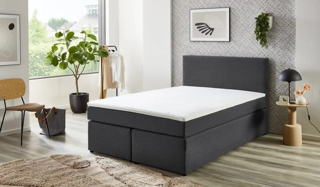 Posteľ boxspring Aston 140x200 cm, antracitovo šedá látka