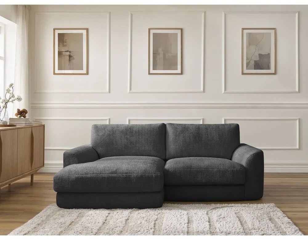 Čierna ženilková rohová pohovka (ľavý roh/s leňoškou) Leonore – Bobochic Paris