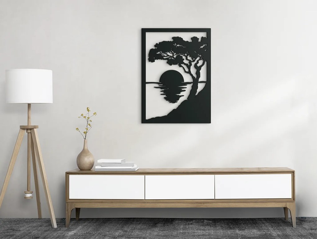 drevko Drevený obraz Západ slnka pri mori Rozmer obrazu: 44,5 x 32 cm, Farba dekorácie: Čierna