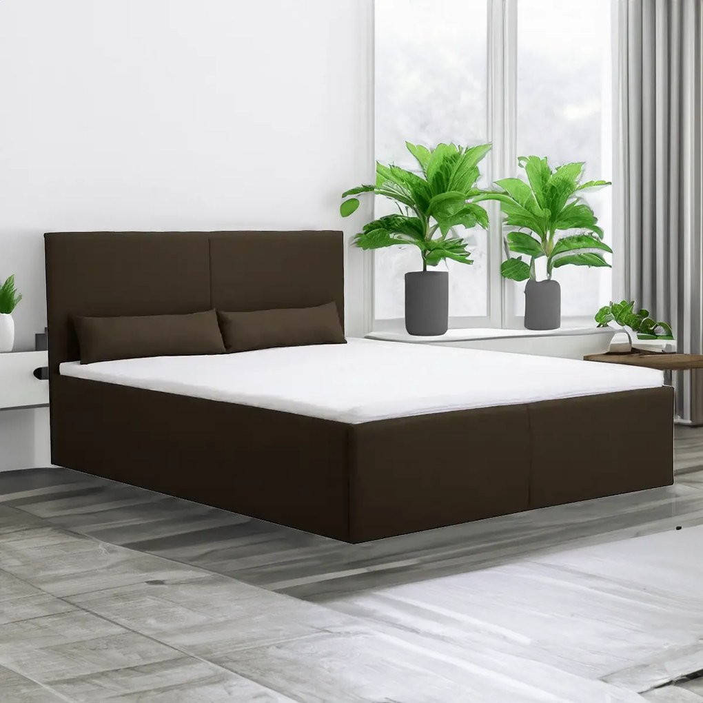 Čalúnená posteľ s úložným priestorom a matracom KARL 120x200 cm Tmavohnedá