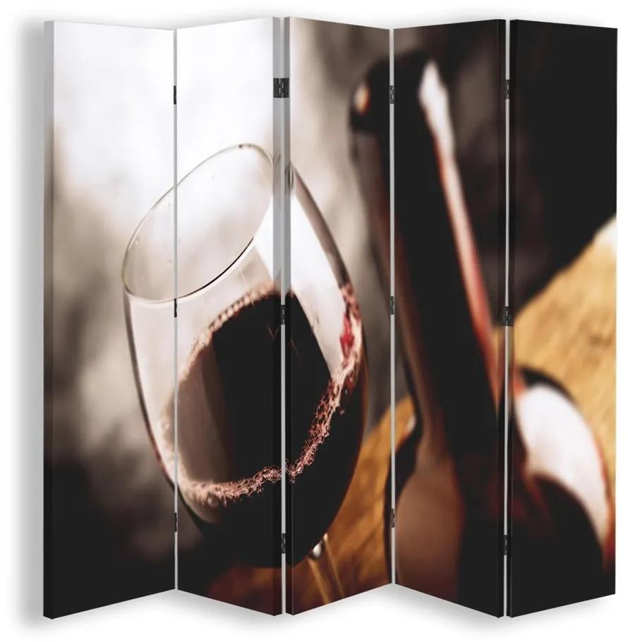 Ozdobný paraván Láhev vína - 180x170 cm, päťdielny, obojstranný paraván 360°