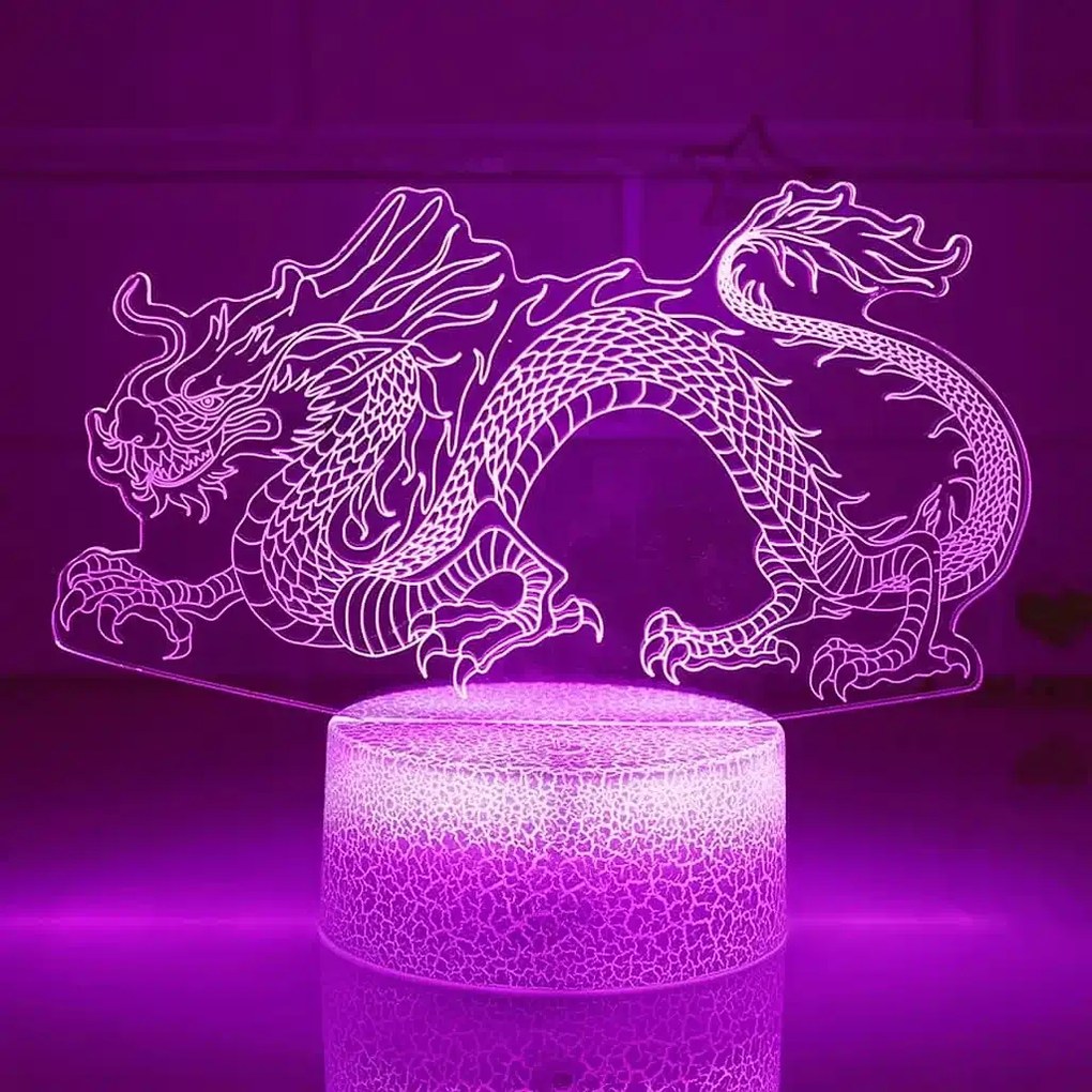 3Dmix 3DL-CLK086 – 3D LED nočná lampa - Drak (Hodiny s budíkom)